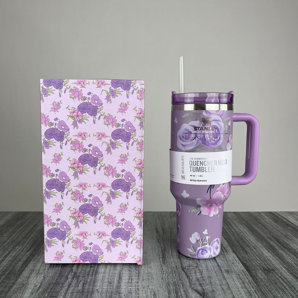 Stanly Quencher H2.0 FlowState Floral Edition Tumbler | 40 OZ (Purple)