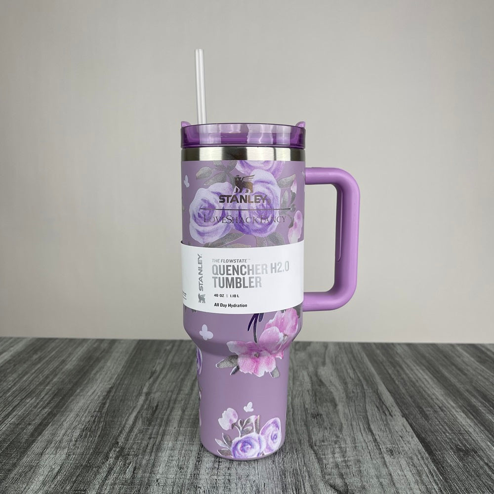 Stanly Quencher H2.0 FlowState Floral Edition Tumbler | 40 OZ (Purple)