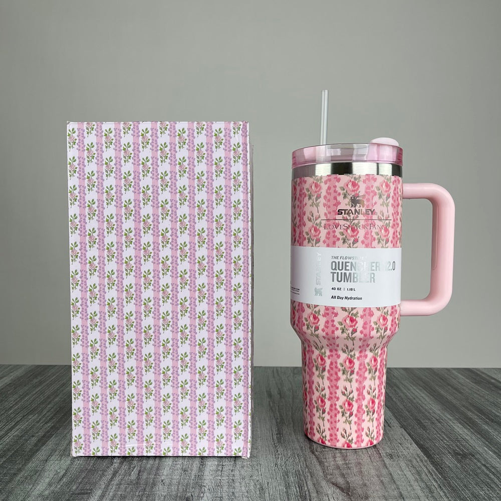 Stanly Quencher H2.0 FlowState Floral Edition Tumbler | 40 OZ (Light Pink)
