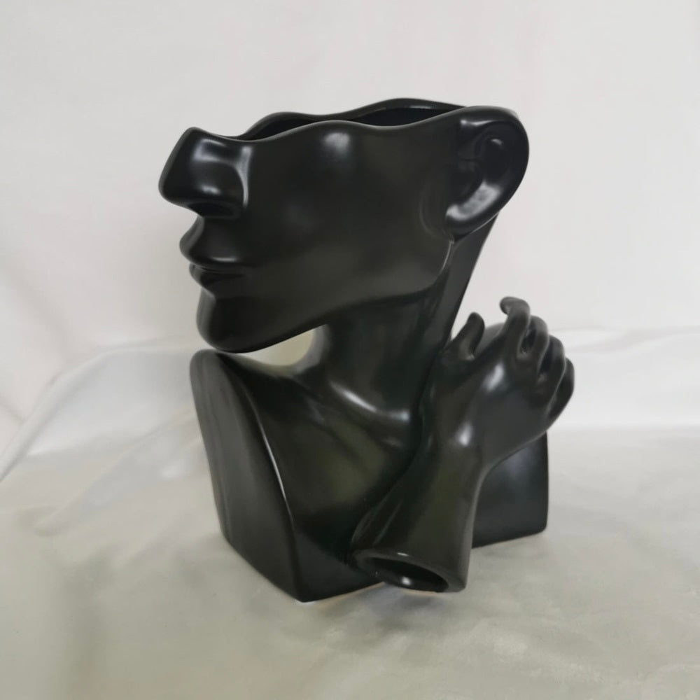 Abstract Face Flower Vase – Modern Art Sculpture