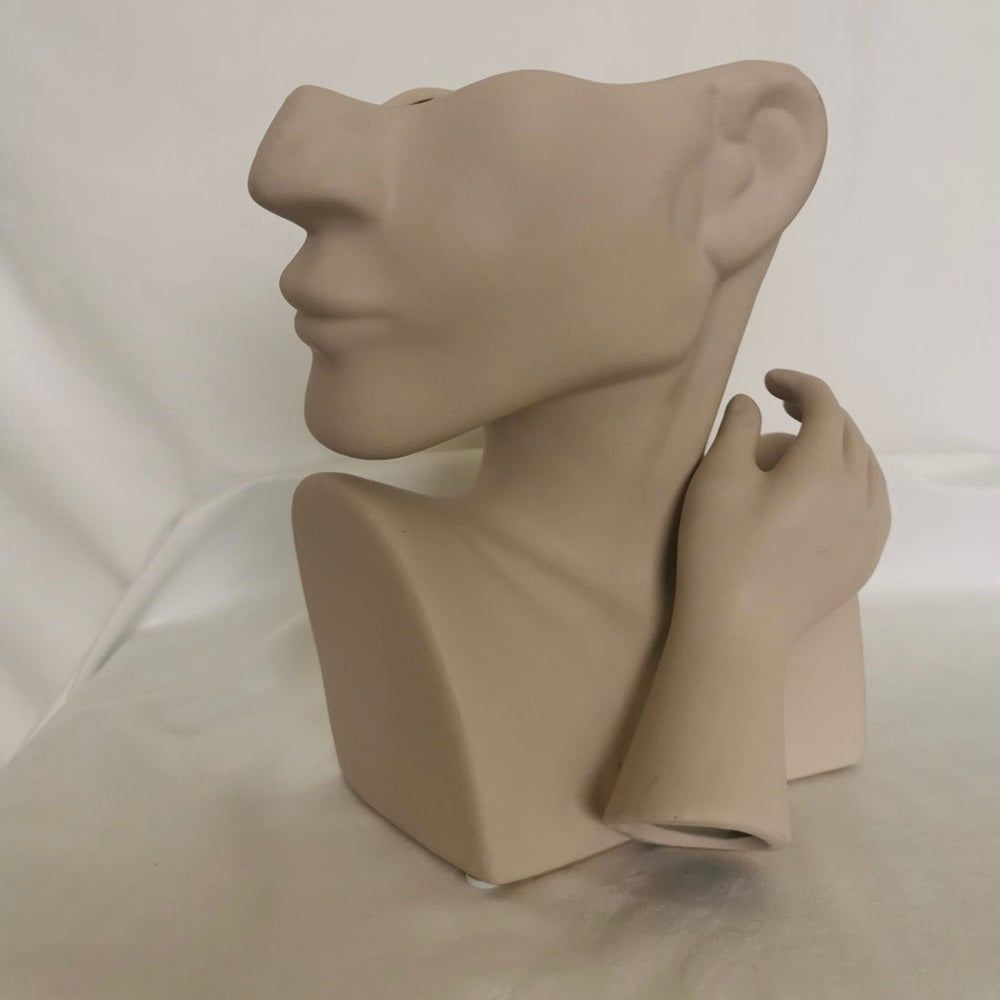 Abstract Face Flower Vase – Modern Art Sculpture