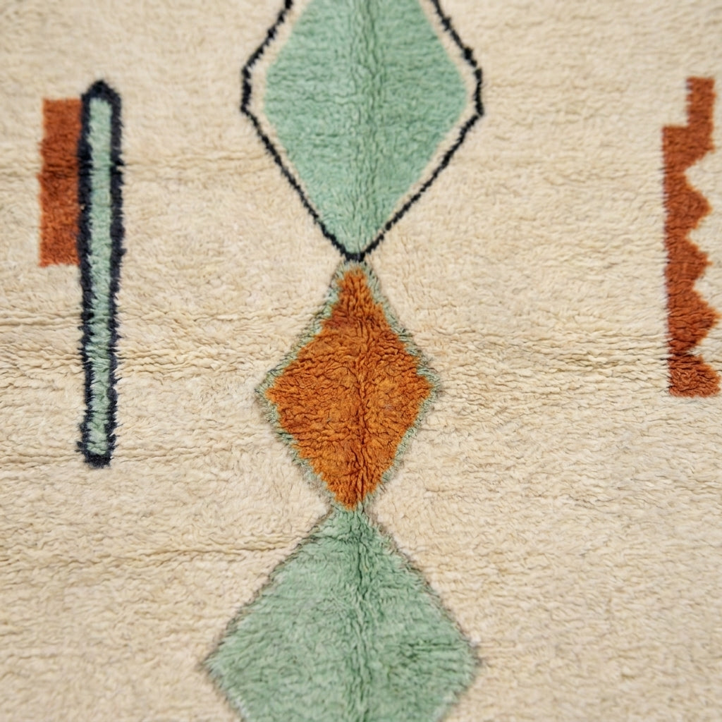 Close-up of vintage Azilal rug wool texture handmade in High Atlas Mountains Morocco