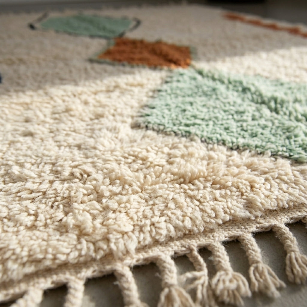 Shaggy wool Azilal rug close-up authentic Moroccan Berber craftsmanship