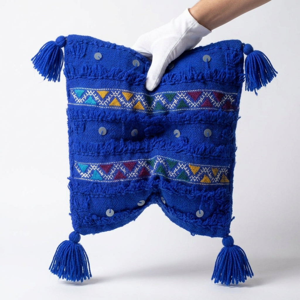 Royal Blue Triangles Moroccan pillow cover, detail photo 4