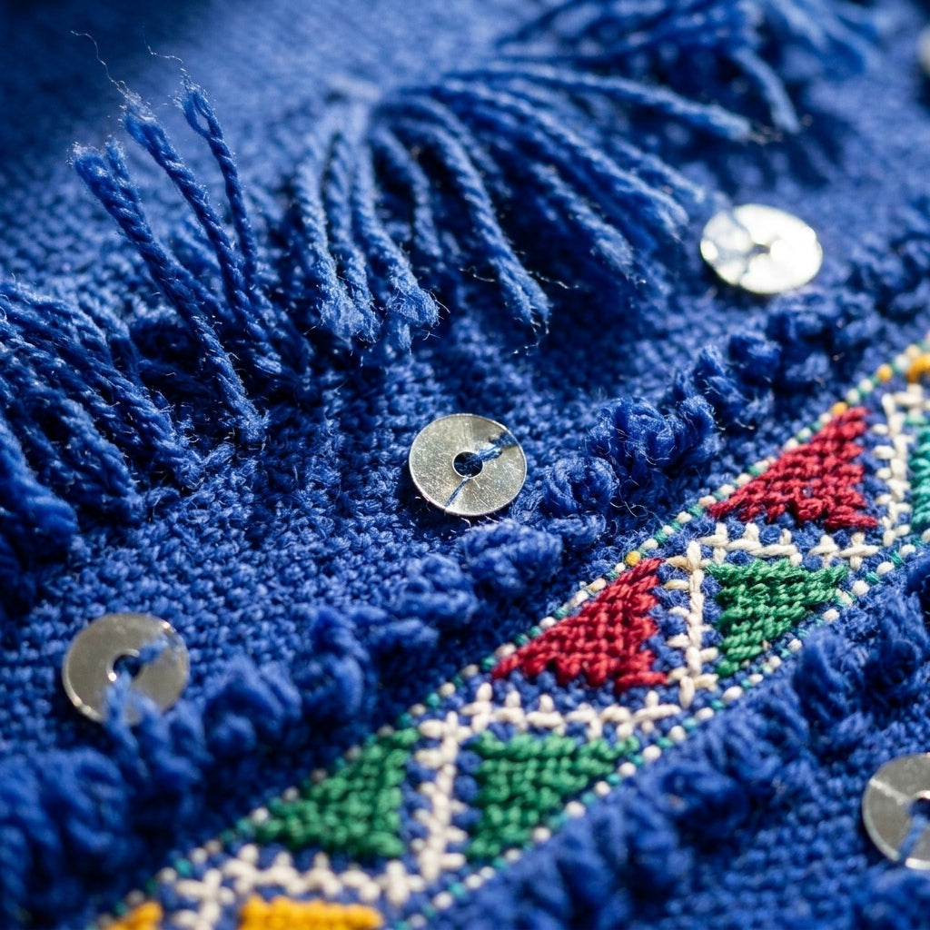 Royal Blue Triangles Moroccan pillow cover, detail photo 6