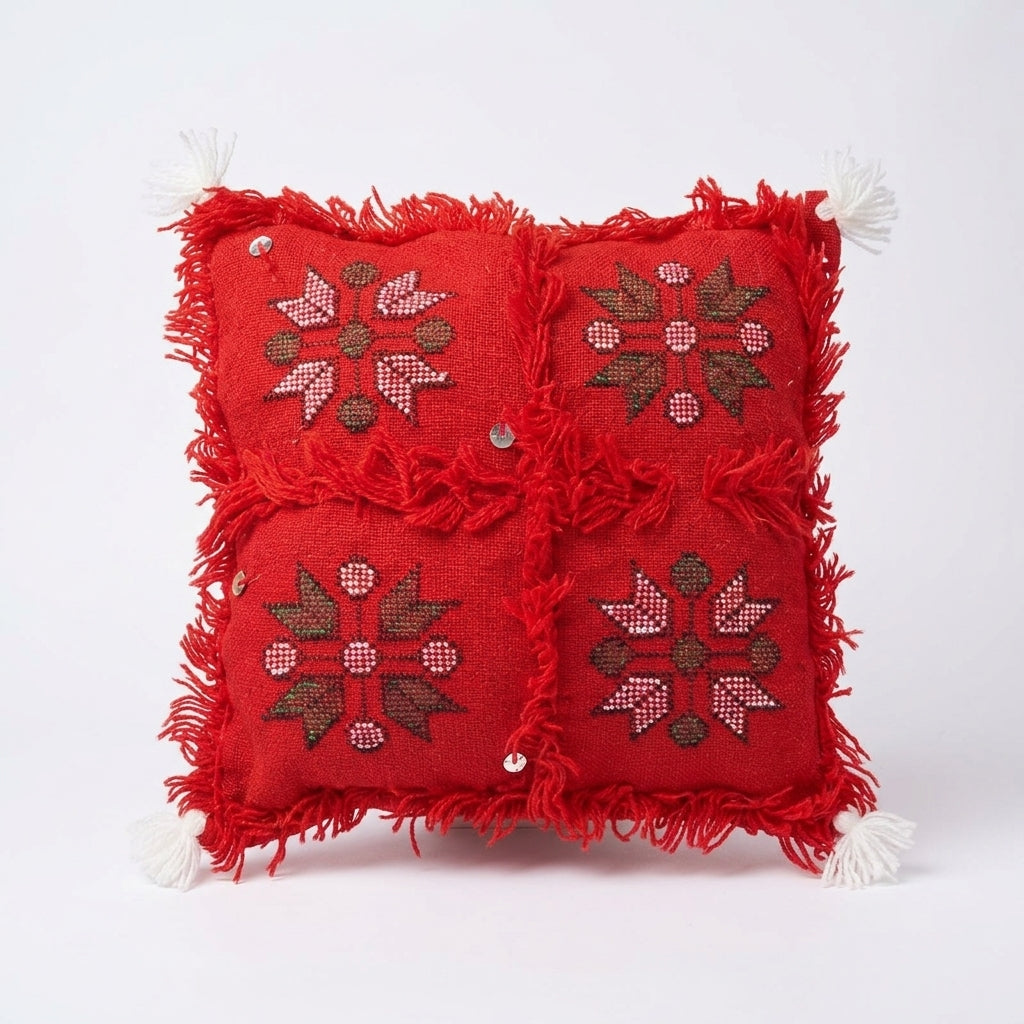 Crimson Embroidery Moroccan pillow cover, detail photo 5