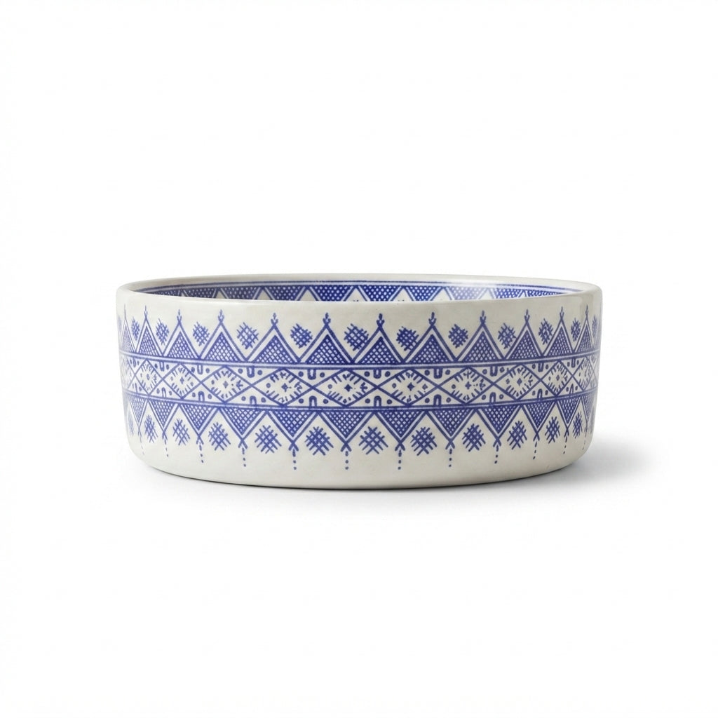 Amazigh Indigo Drum Moroccan ceramic sink - side view of geometric bands