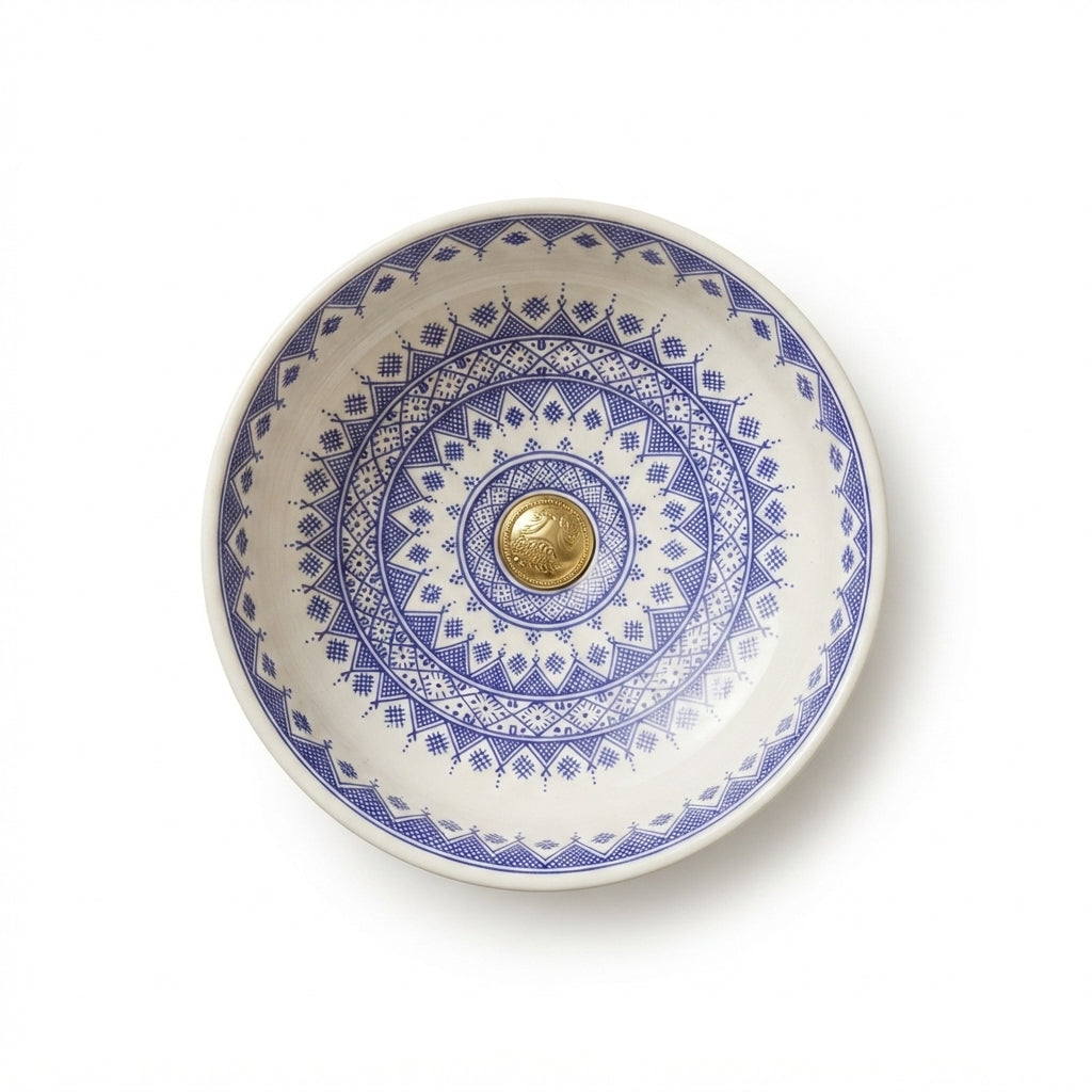Amazigh Indigo Drum Moroccan ceramic sink - detail of Amazigh symbols