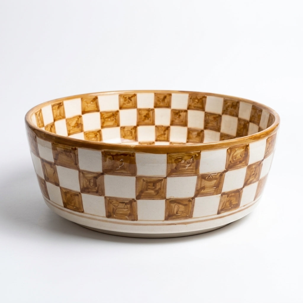 Amber Checkerboard Moroccan ceramic sink - side view