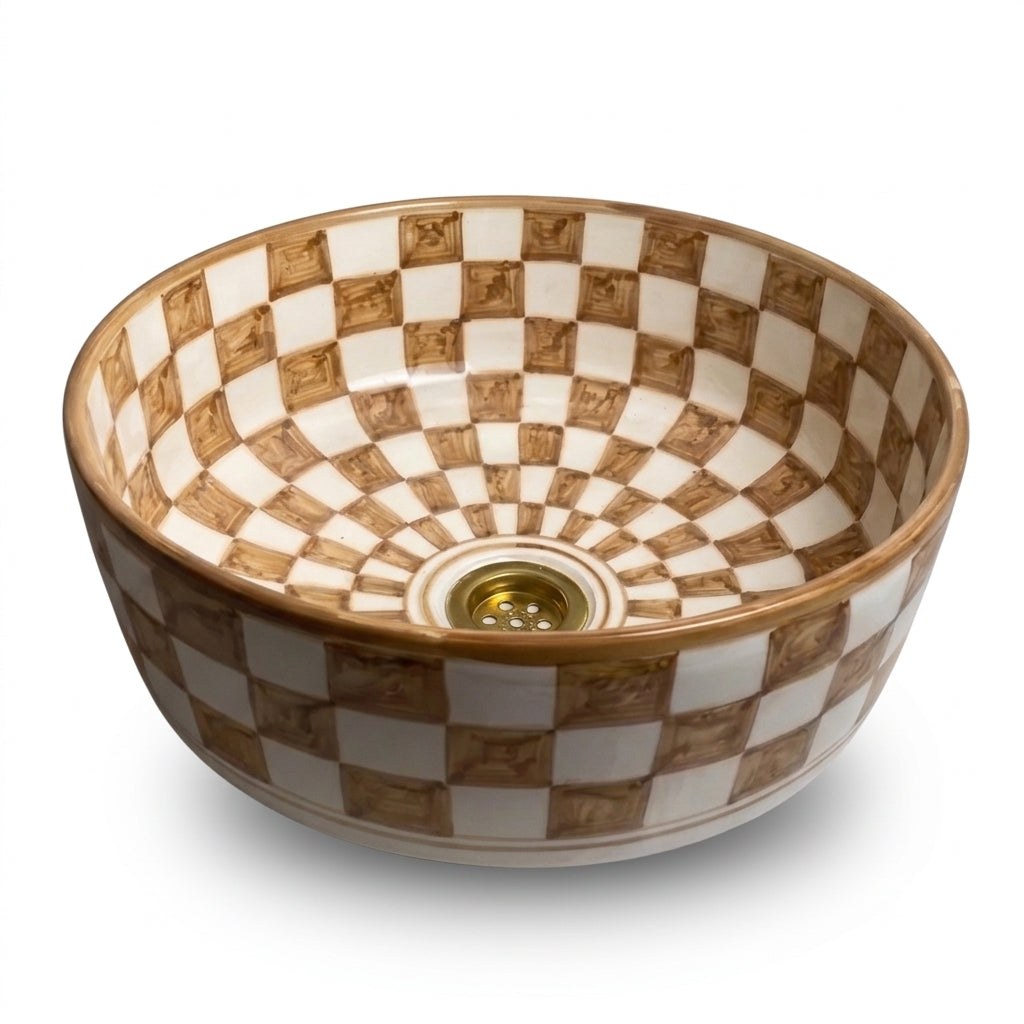 Amber Checkerboard Moroccan ceramic sink - top view