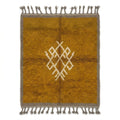 Amber Medallion Mrirt rug, handwoven wool with a solid amber field with grey border and ivory medallion, flat lay top view