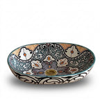 Amber and Teal Heritage Moroccan ceramic sink - side angle of hand-painted basin