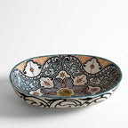 Amber and Teal Heritage Moroccan ceramic sink - angled view showing rim pattern