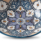 Amber and Teal Heritage Moroccan ceramic sink - close-up of intricate hand-painted detail