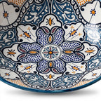 Amber and Teal Heritage Moroccan ceramic sink - close-up of intricate hand-painted detail