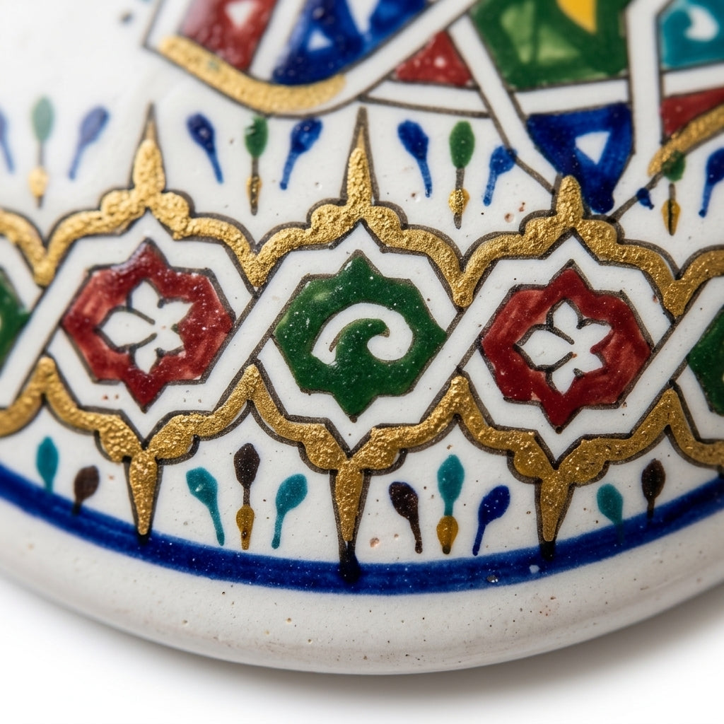 Andalusian Jewel Moroccan ceramic sink - close-up of geometric jewel-tone detail