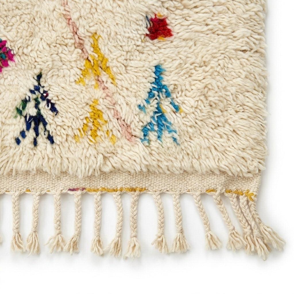 Atlas Diamond Azilal rug — hand-knotted fringe detail close-up