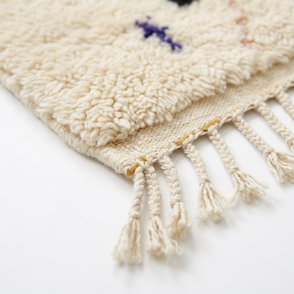 Atlas Diamond Azilal rug — hand-knotted fringe detail close-up
