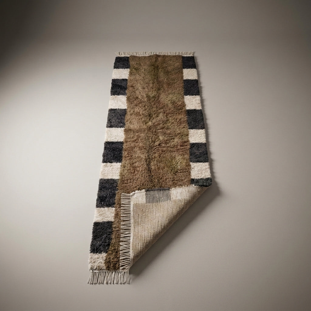 Azure Corridor Moroccan Runner Rug - handwoven Berber wool detail