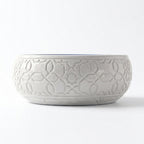 Azure Damask Emboss Moroccan ceramic sink - side view of embossed lattice