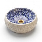 Azure Damask Emboss Moroccan ceramic sink - studio photograph