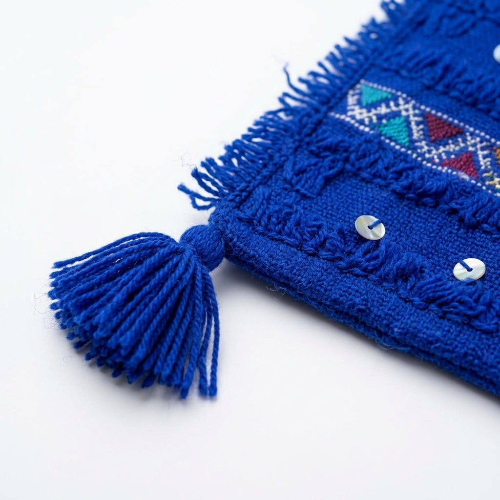Royal Blue Triangles Moroccan pillow cover, detail photo 3