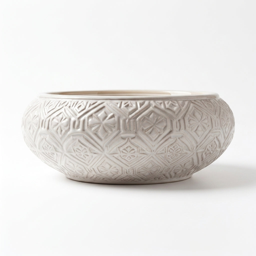 Beige Damask Dome Moroccan ceramic sink - view of gold drain