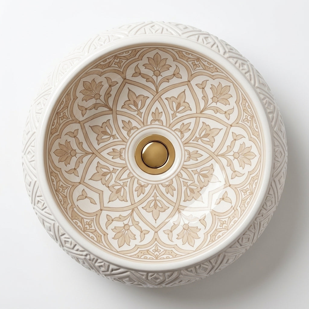 Beige Damask Dome Moroccan ceramic sink - top view