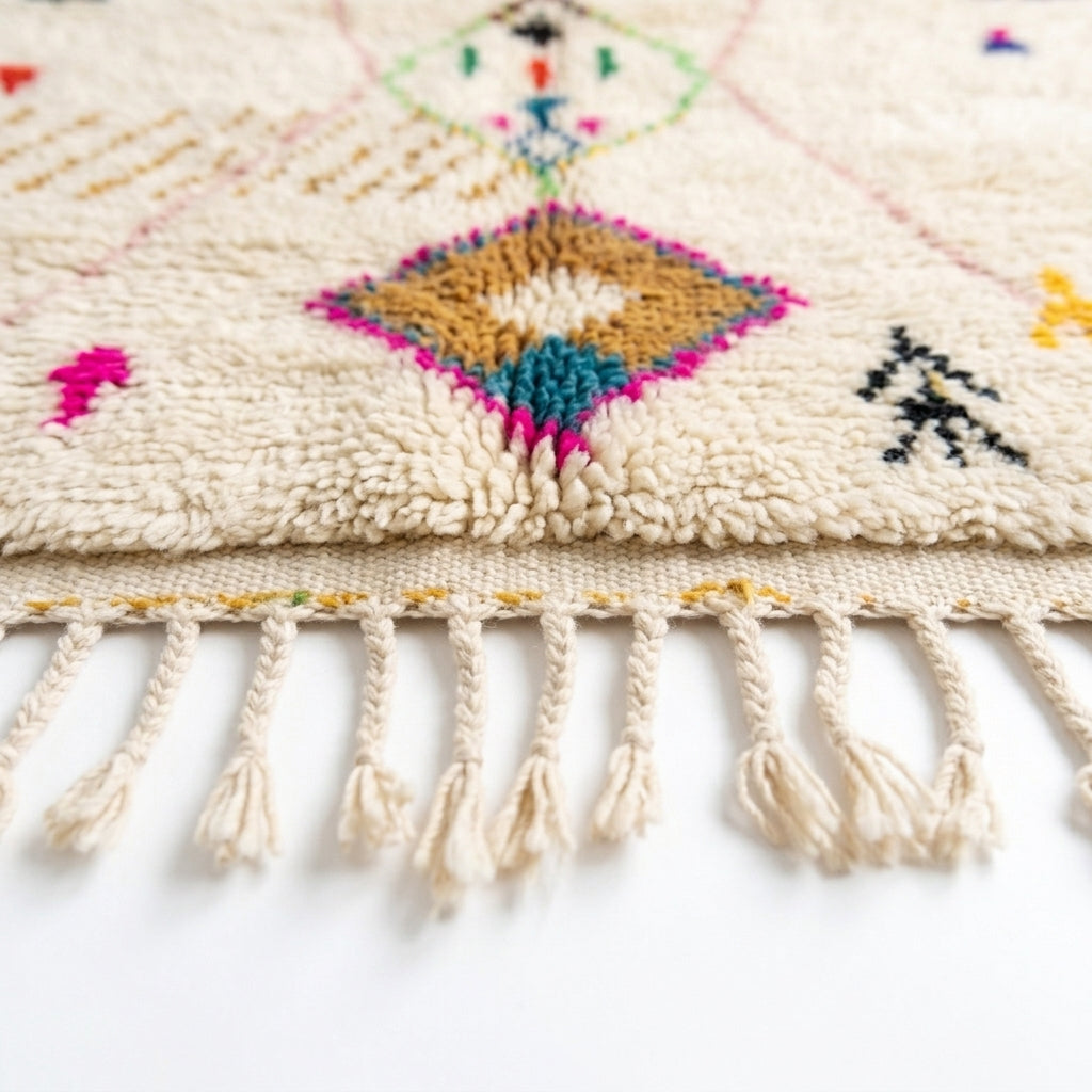 Berber X Azilal rug — hand-knotted fringe detail close-up