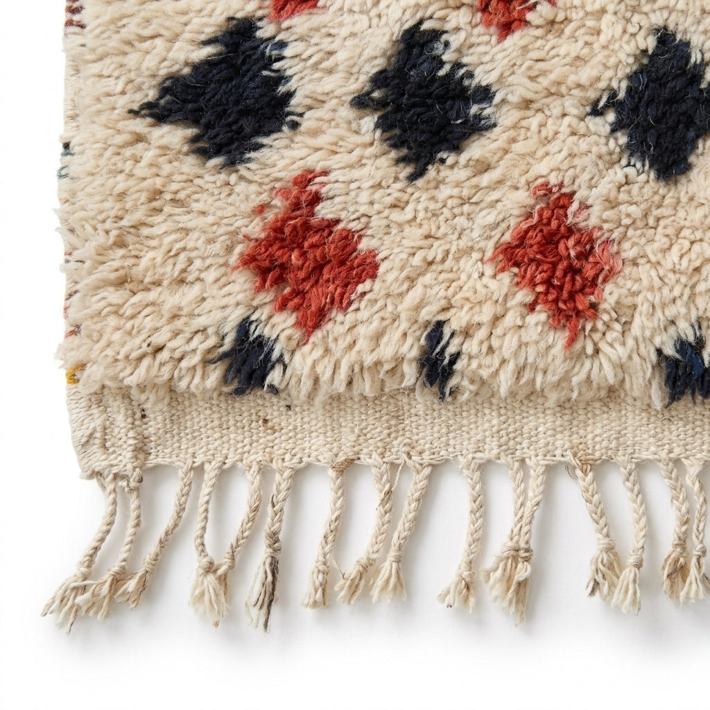 Berry Diamond Azilal rug — hand-knotted fringe detail close-up