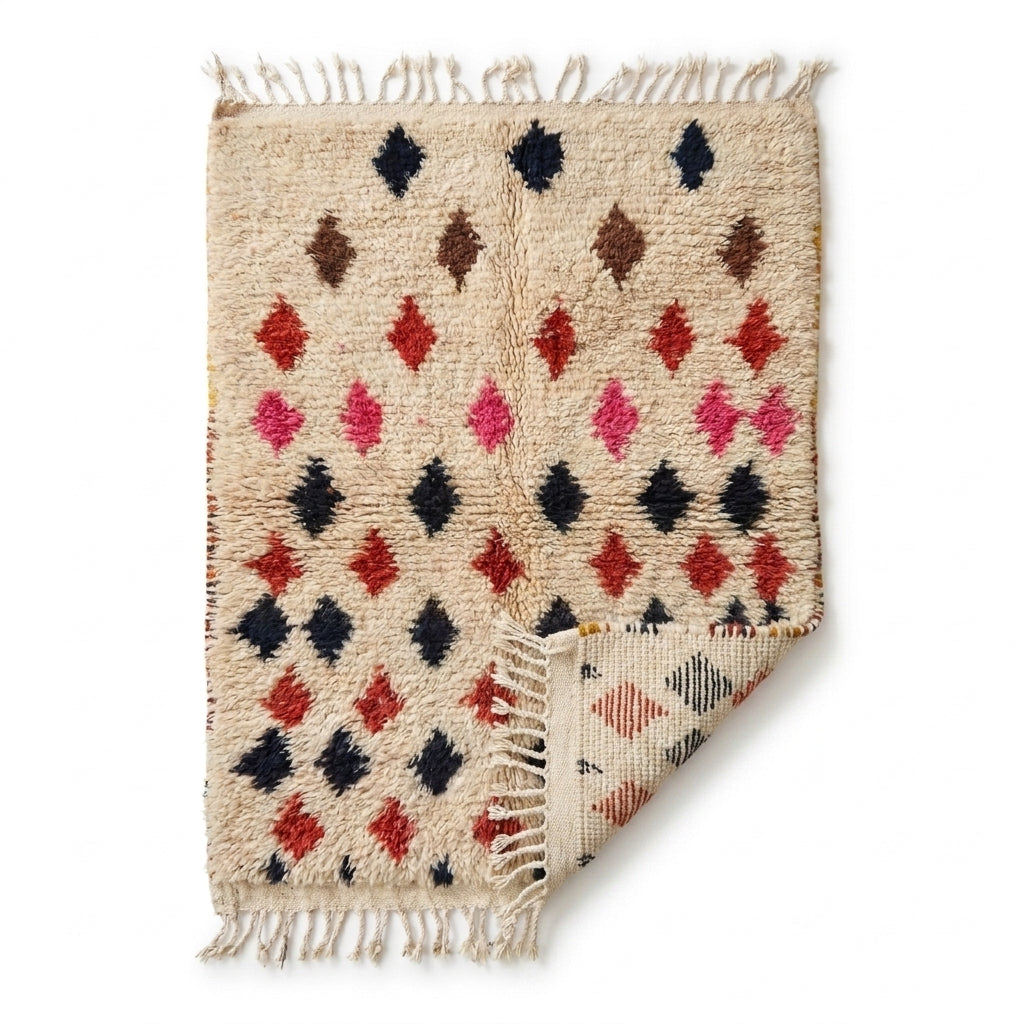 Berry Diamond Azilal rug — folded corner showing plush pile depth