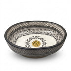 Black and Ivory Fassi Moroccan ceramic sink - top view of black and white interior