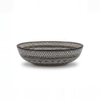 Black and Ivory Fassi Moroccan ceramic vessel sink - monochrome fish-scale and diamond bands with black rim