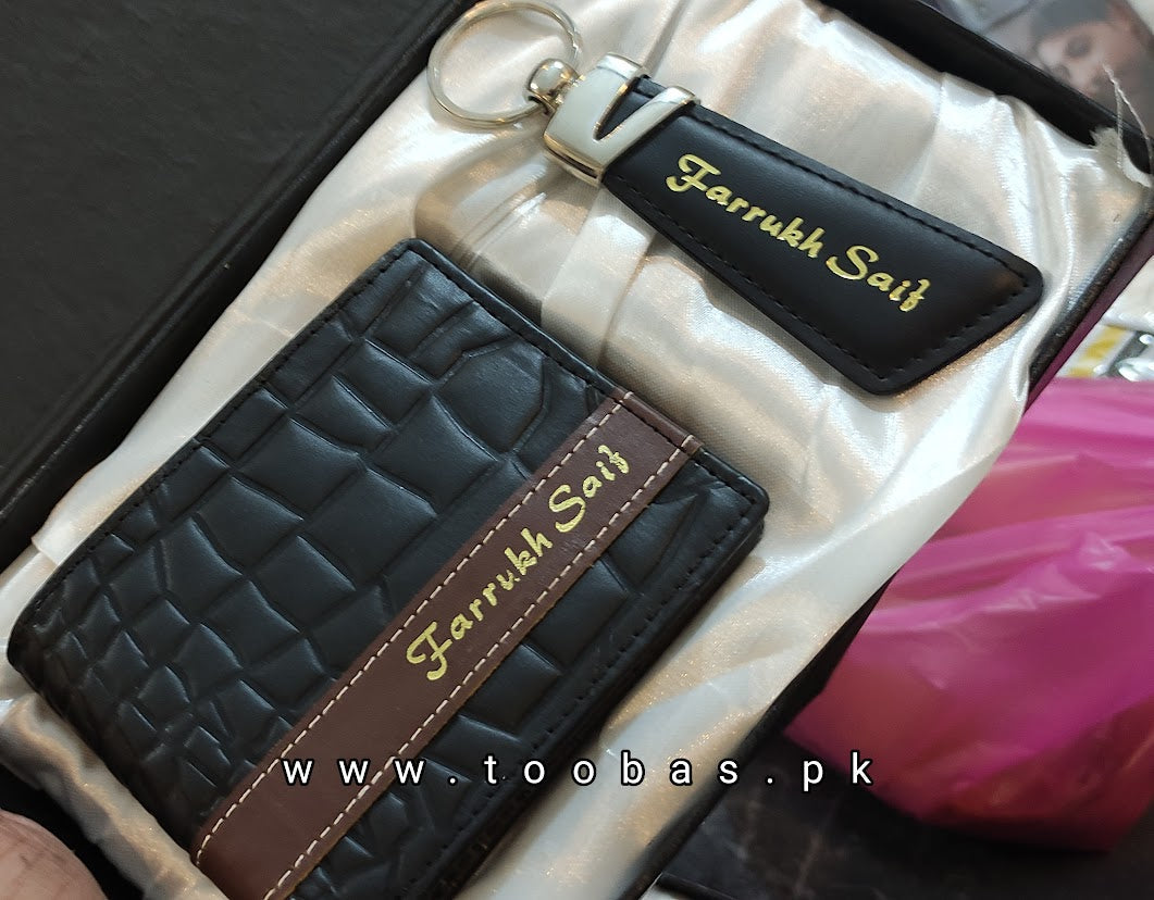 Textured Customized leather wallet keychain