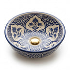 Blue and Cream Arabesque Moroccan ceramic sink - studio view