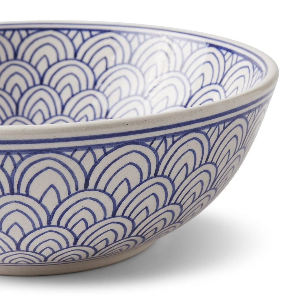 Blue Fan Arches Moroccan ceramic sink - side view