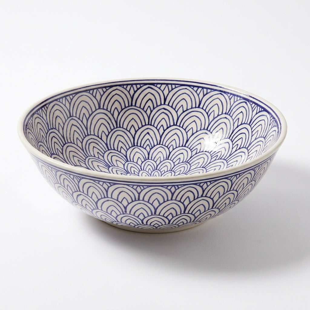 Blue Fan Arches Moroccan ceramic sink - exterior fan detail