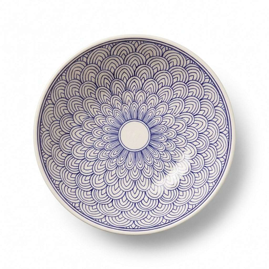 Blue Fan Arches Moroccan ceramic sink - profile view