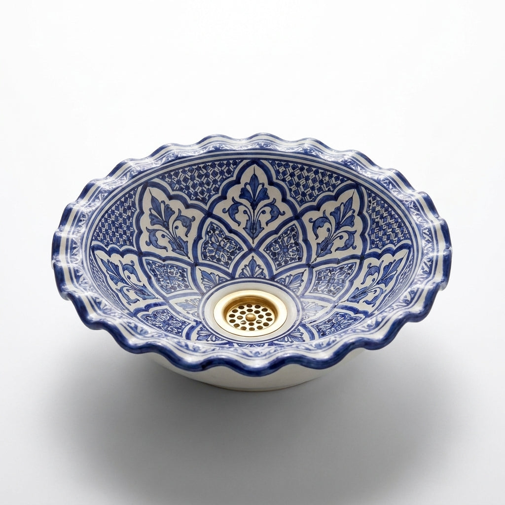 Blue Lotus Wave Moroccan ceramic sink - top view