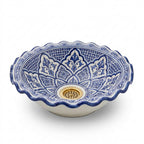Blue Lotus Wave Moroccan ceramic sink - close-up of blue and white painting