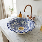 Blue Lotus Wave Moroccan ceramic vessel sink - full view