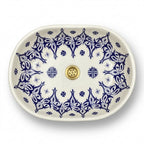Blue Palmette White Moroccan ceramic sink - top view showing central medallion
