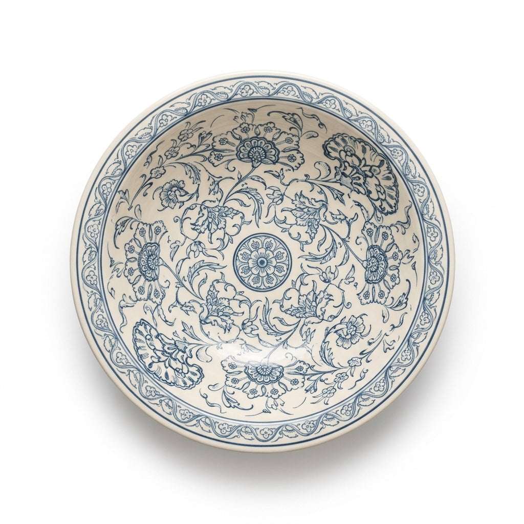 Blue Peony Moroccan ceramic sink - top view of floral basin
