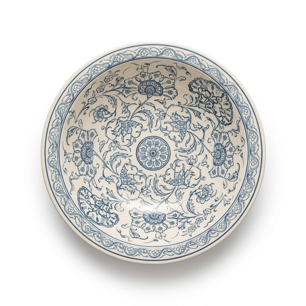 Blue Peony Moroccan ceramic sink - top view of floral basin