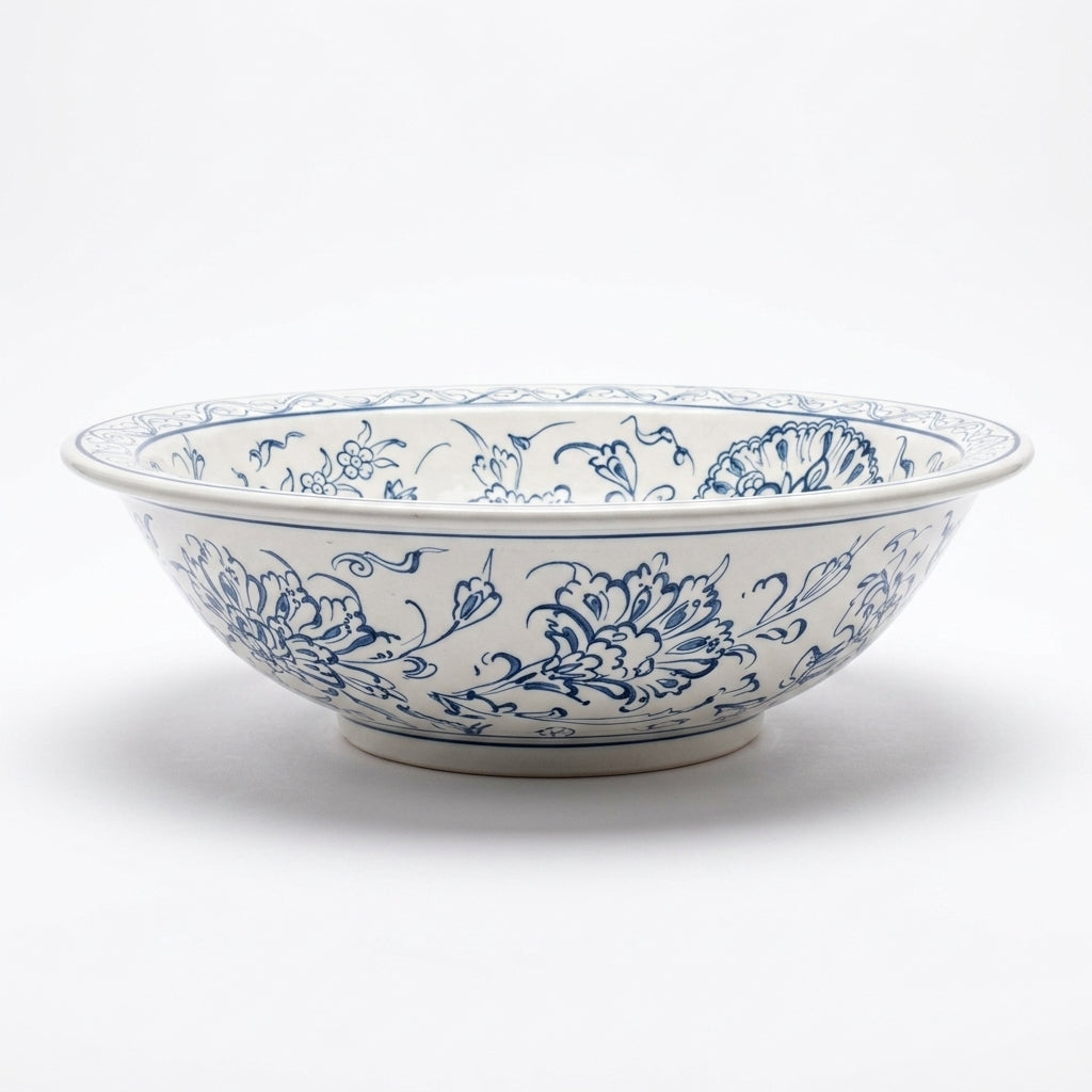 Blue Peony Moroccan ceramic sink - side view