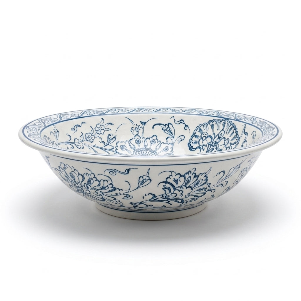 Blue Peony Moroccan ceramic sink - profile view