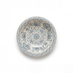 Blue Peony Moroccan ceramic vessel sink - fine indigo peony blossoms and vines on cream