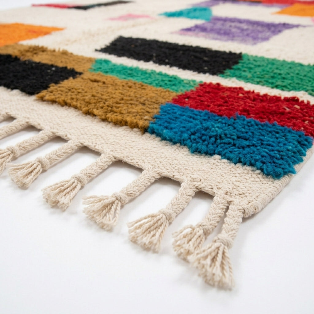 Bold Blocks Azilal rug — hand-knotted fringe detail close-up