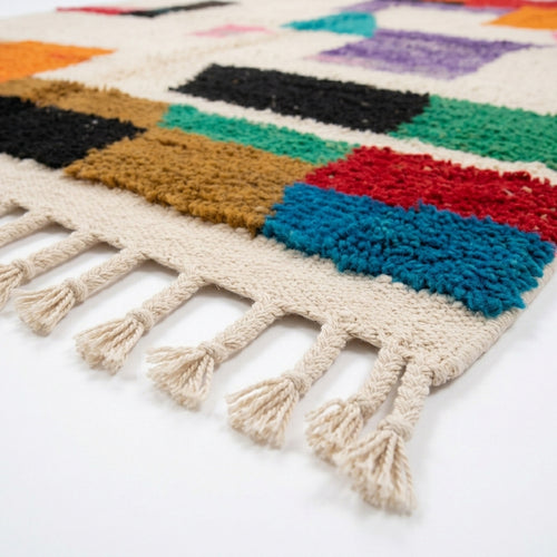 Bold Blocks Azilal rug — hand-knotted fringe detail close-up