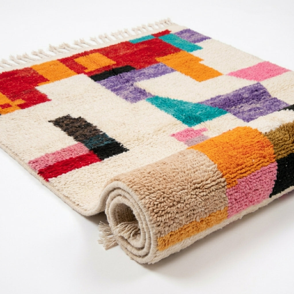 Bold Blocks Azilal rug — full rug on white studio background